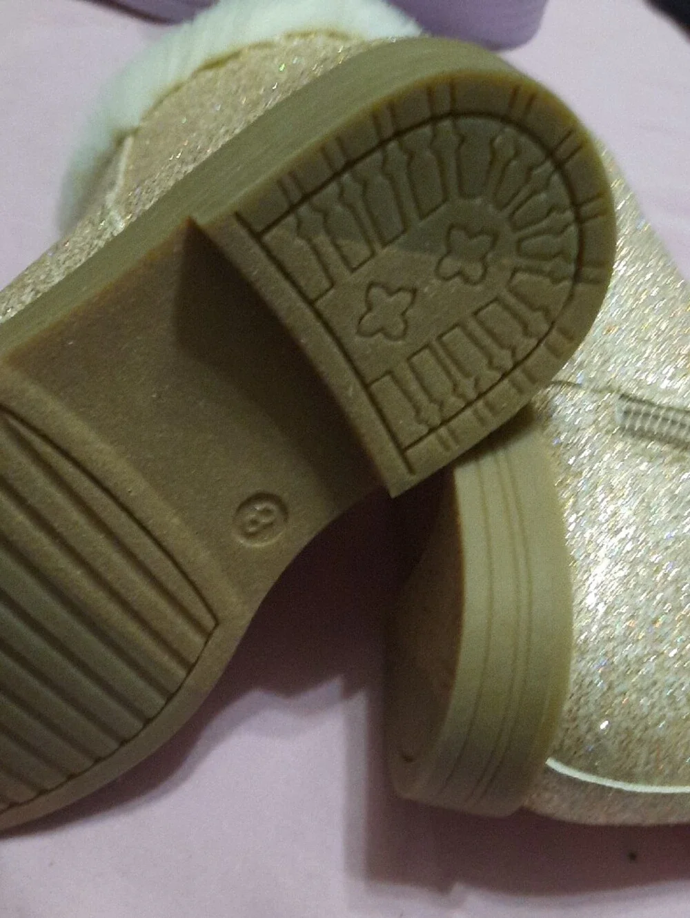 Girls Glitter Ankle Boots with Plush Faux Fur Trim - Gold